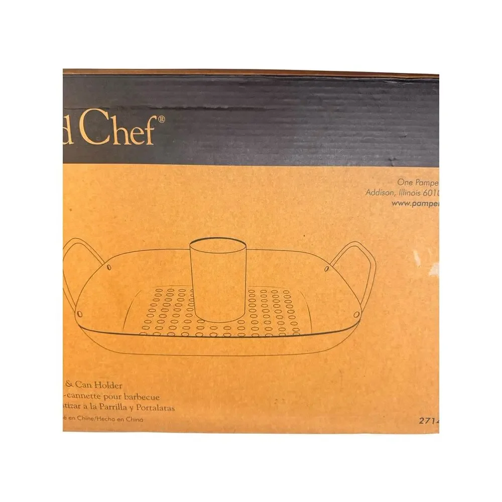 New PAMPERED CHEF BBQ ROASTING PAN AND CAN HOLDER # 2714 NIB NOS RETIRED